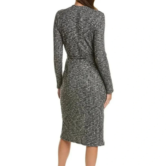 Michael Stars Duster Cardigan Midi Wrap Dress 2X Button Front Ribbed Black Gray - Picture 5 of 8